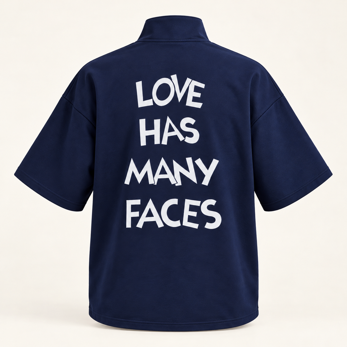 Front and Back Print Drop Shoulder High Neck T-Shirt - Navy Blue - product back