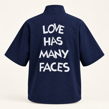 Front and Back Print Drop Shoulder High Neck T-Shirt - Navy Blue - product back