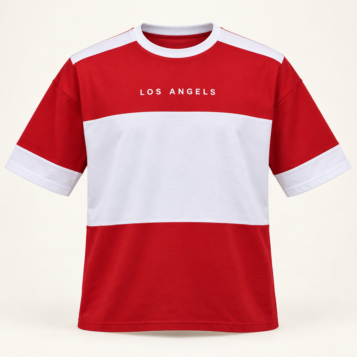 Colour Block Drop Shoulder T-Shirt - Red and White - product front