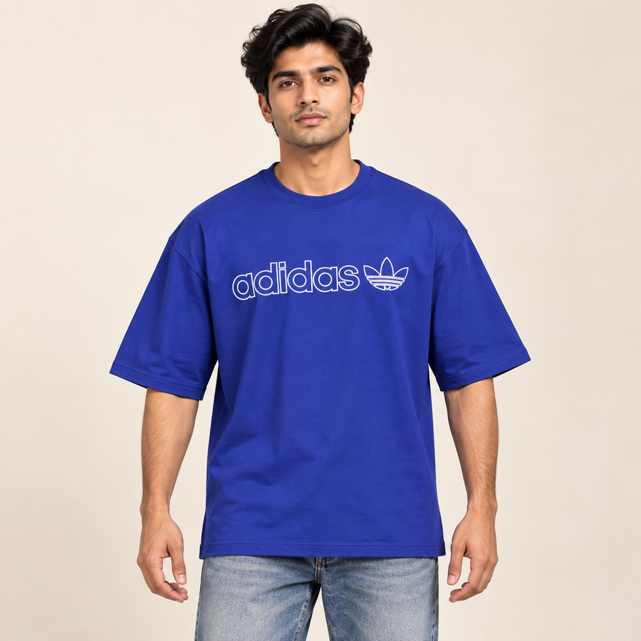 Front and Back Graphic Drop Shoulder T-Shirt - Royal Blue - model front