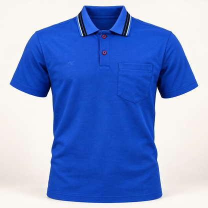 Striped Collar Pocket Polo T-Shirt - Royal Blue - product front