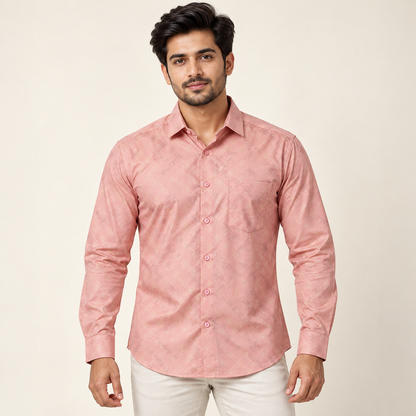 Crosshatch Print Full Sleeve Shirt - Dusty Rose - model front