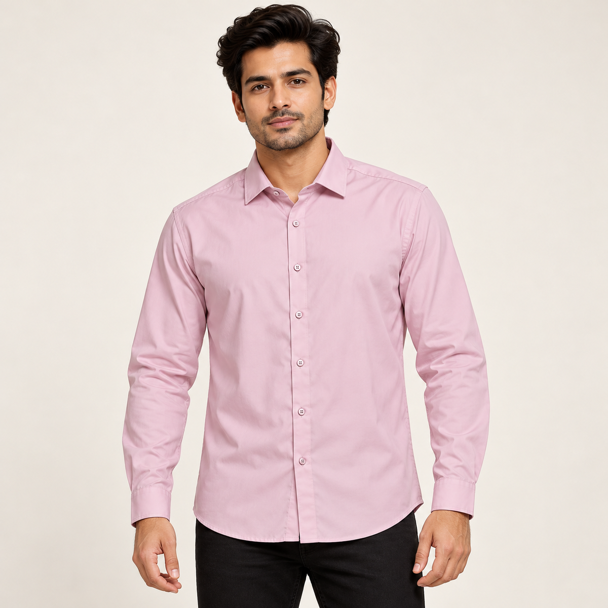 Plain Full Sleeve Shirt - Lilac Pink - model front