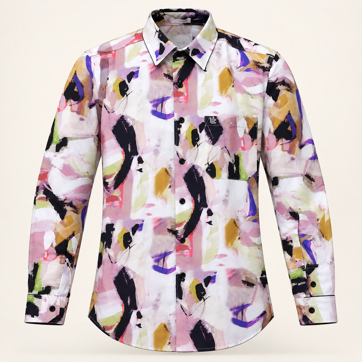 Abstract Print Full Sleeve Pocket Shirt - White Multicolour - product front