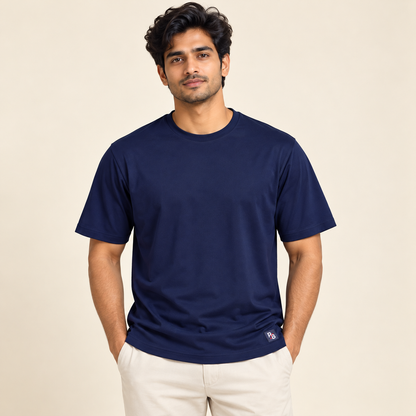 Plain round-neck T-shirt - Navy Blue, model-front
