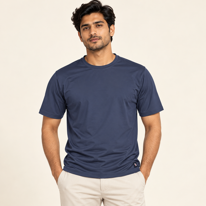 Plain round-neck T-shirt - Slate Blue, model-front