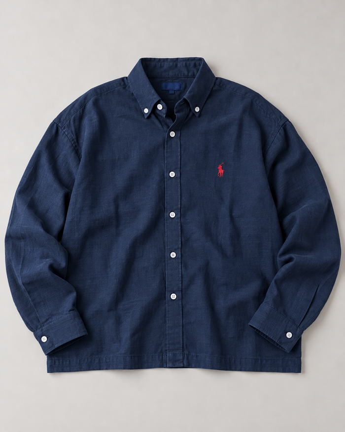 Lyocell Linen Boxy Shirt — Navy Blue