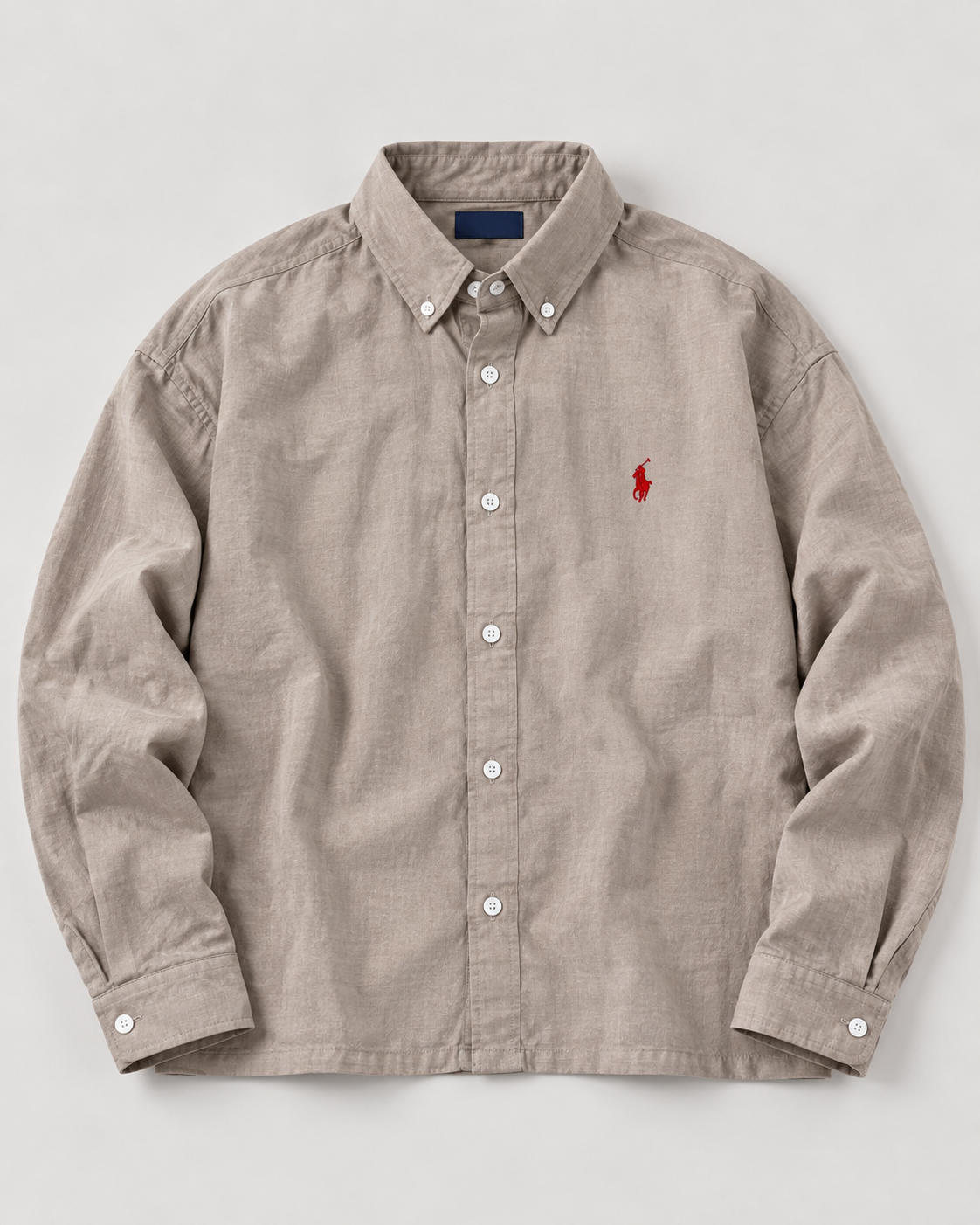 Taupe boxy-fit shirt — product-only full-sleeve view