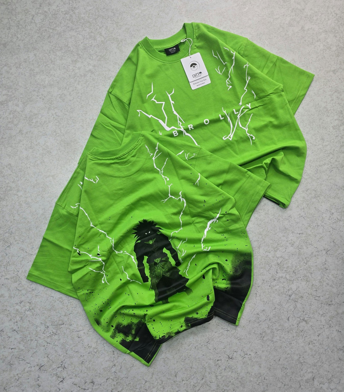 Broly lime green lightning print front and back