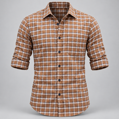 Checked shirt front product view with folded sleeves