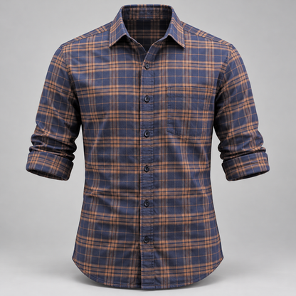 Checked shirt front product view with folded sleeves