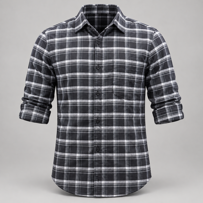 Checked shirt front product view with folded sleeves