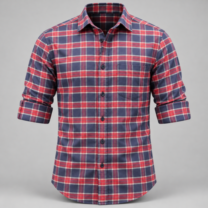 Checked shirt front product view with folded sleeves