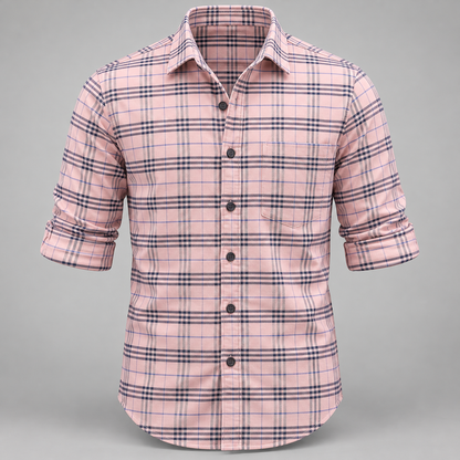 Checked shirt front product view with folded sleeves