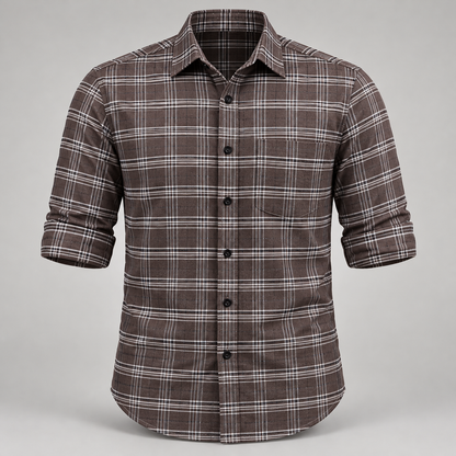 Checked shirt front product view with folded sleeves