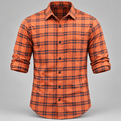 Checked shirt front product view with folded sleeves