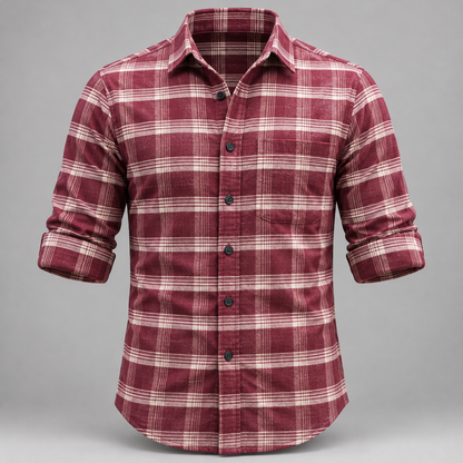 Checked shirt front product view with folded sleeves