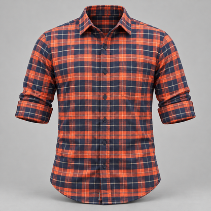 Checked shirt front product view with folded sleeves