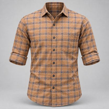 Checked shirt front product view with folded sleeves