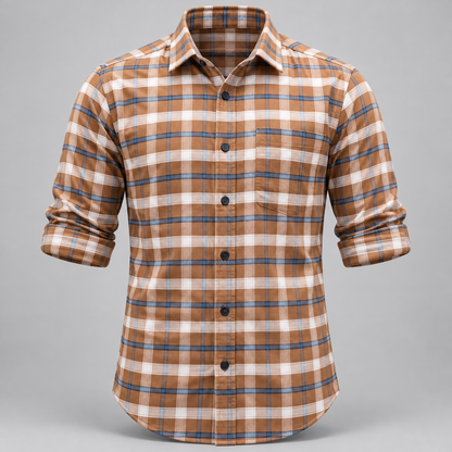 Checked shirt front product view with folded sleeves