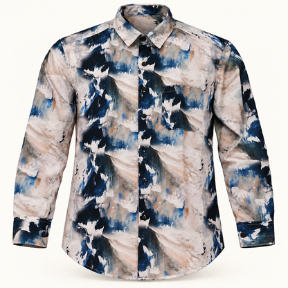 Cream navy abstract print full sleeve pocket shirt - product front