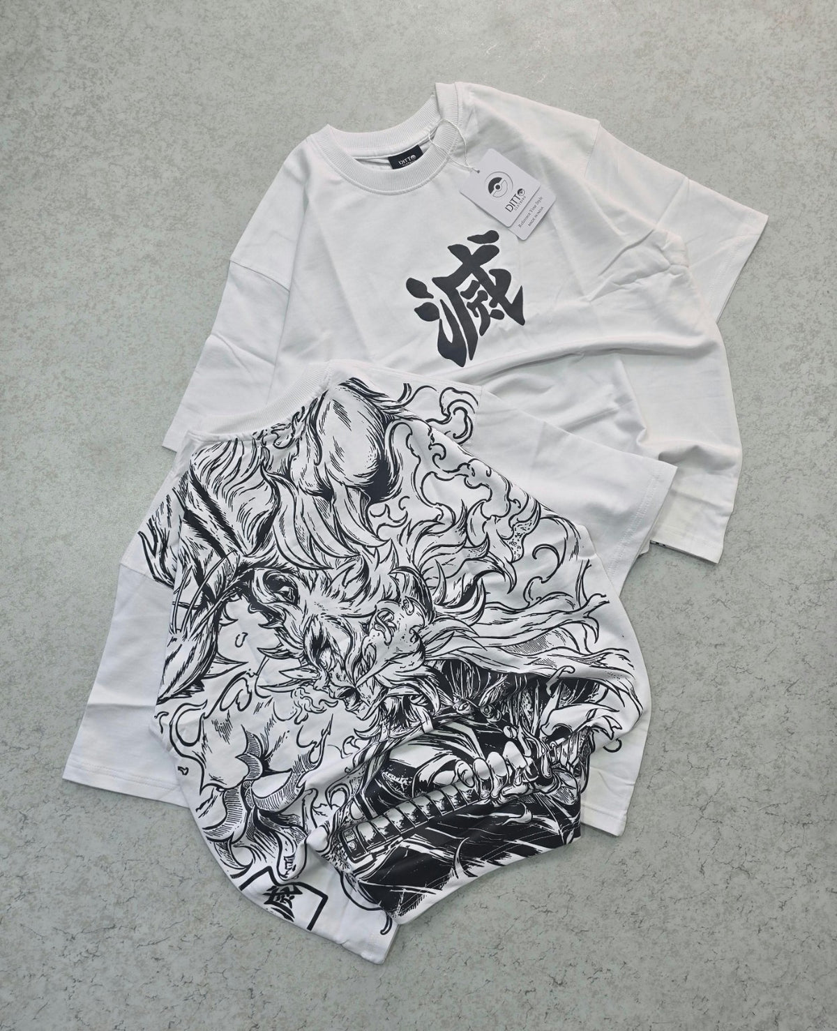 White Japanese samurai illustration T-shirt front and back
