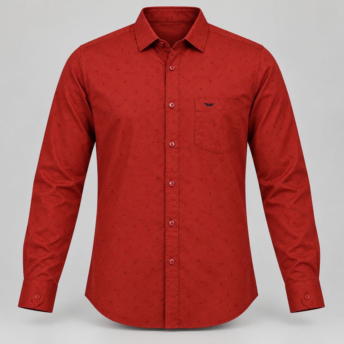Brick red tonal loop pattern wing pocket shirt - dimensional front with full sleeves