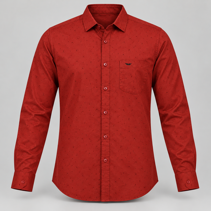 Brick red tonal loop pattern wing pocket shirt - dimensional front with full sleeves