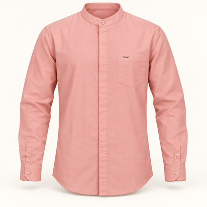 Concealed Placket Band Collar Pocket Shirt - Salmon Pink - dimensional product front with full sleeves