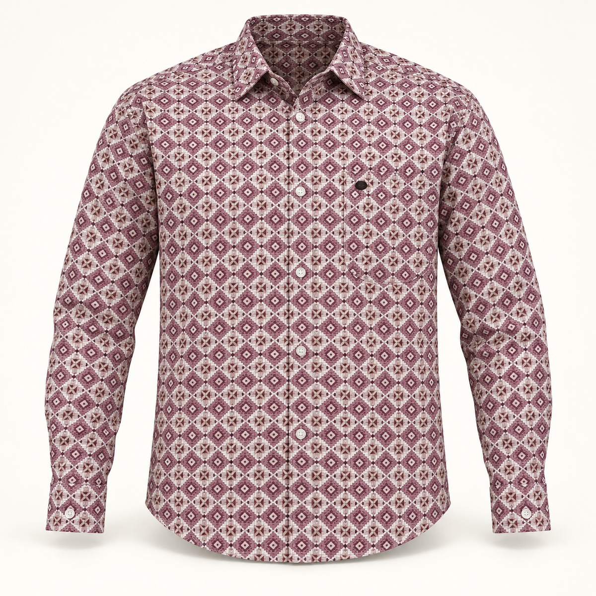 Burgundy grey geometric pinwheel pocket shirt - dimensional product front with full sleeves