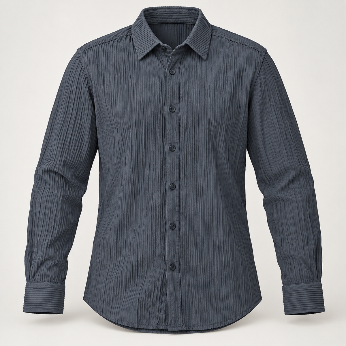 Vertical Texture Full Sleeve Shirt - Slate Charcoal - dimensional product front with full sleeves