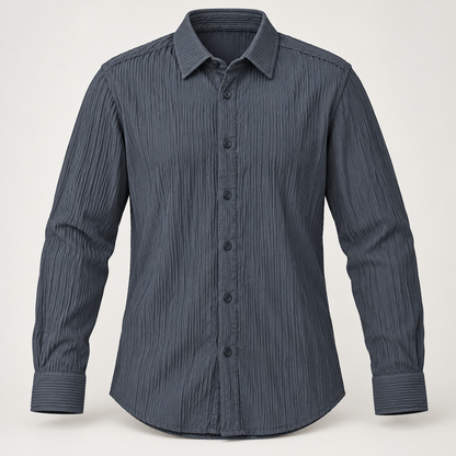 Vertical Texture Full Sleeve Shirt - Slate Charcoal - dimensional product front with full sleeves