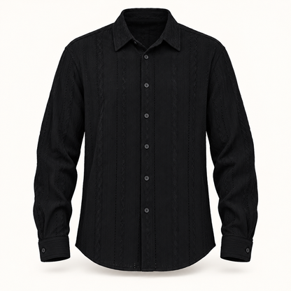 Diamond Wave Texture Full Sleeve Shirt - Black - dimensional product front with full sleeves