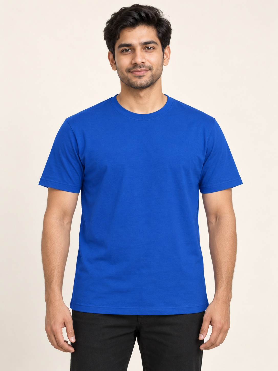 Plain Crew Neck Tee - Royal Blue on an adult male model, front view.