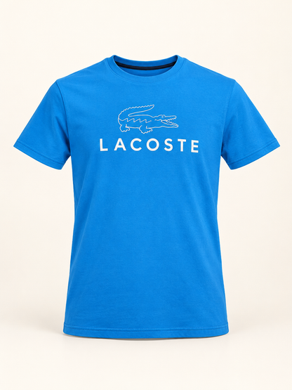 Crocodile Outline Graphic T-Shirt - Cyan Blue, full front product view.