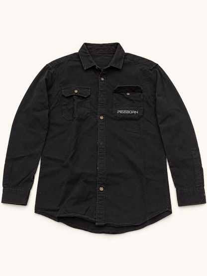 Double Flap Pocket Full Sleeve Shirt - Black, full front product view.