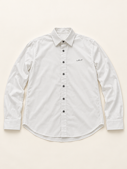 Small Embroidery Full Sleeve Shirt - White, full front product view.