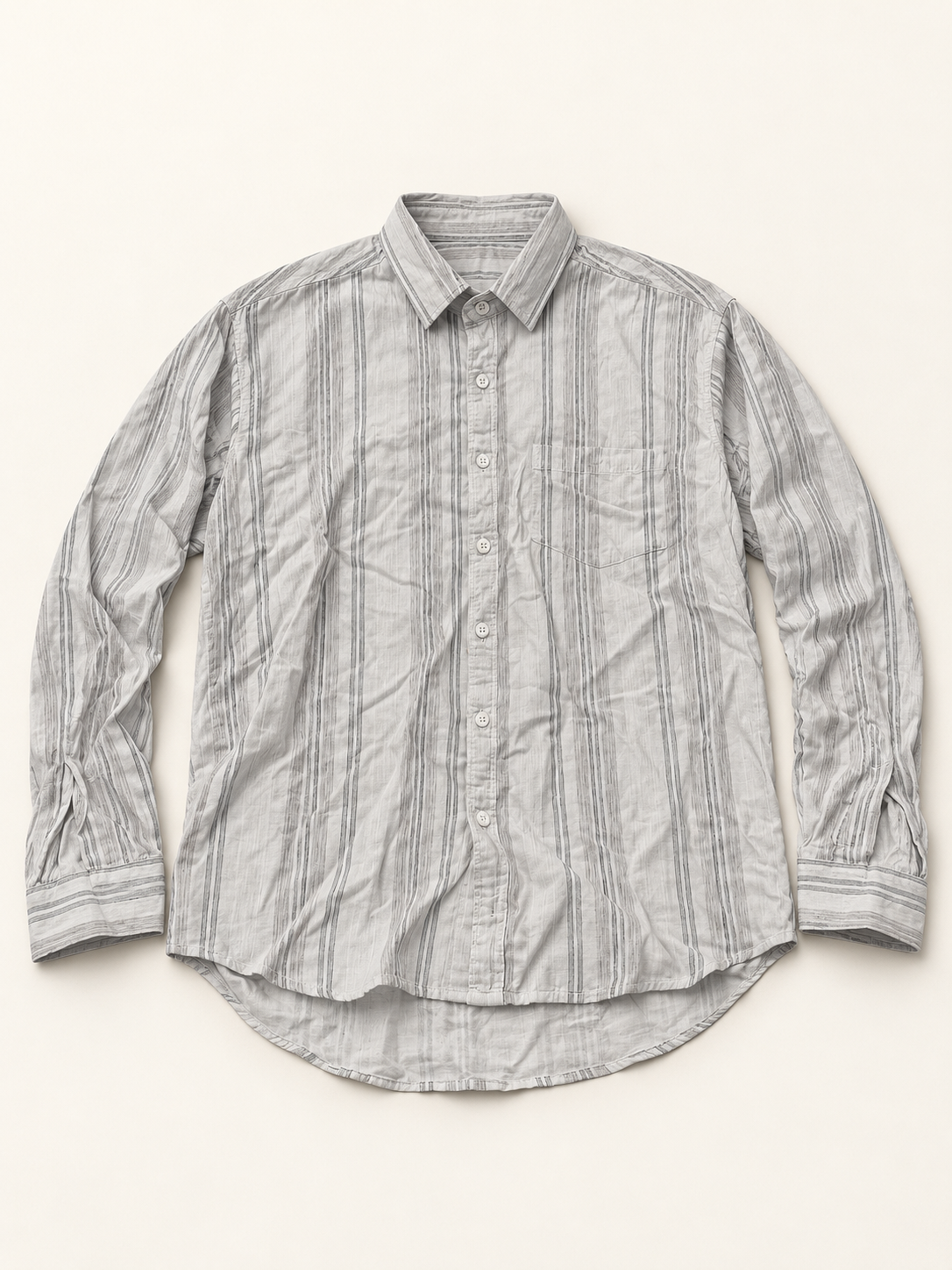 Grouped Stripe Full Sleeve Pocket Shirt - Off White Grey, full front product view.