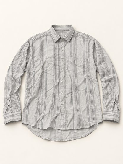 Grouped Stripe Full Sleeve Pocket Shirt - Off White Grey, full front product view.