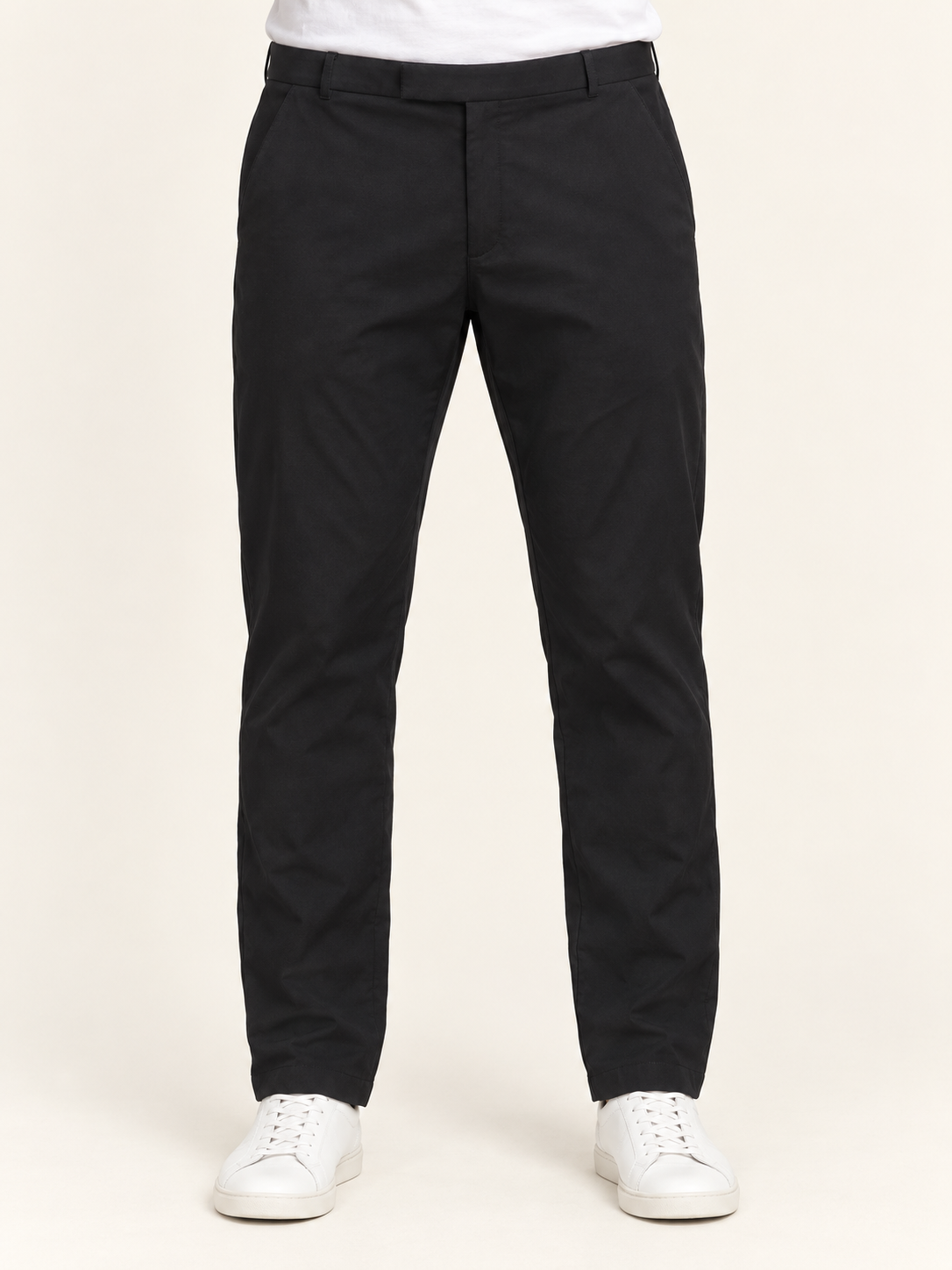 Plain Front Trouser - Black on an adult male model, front view.