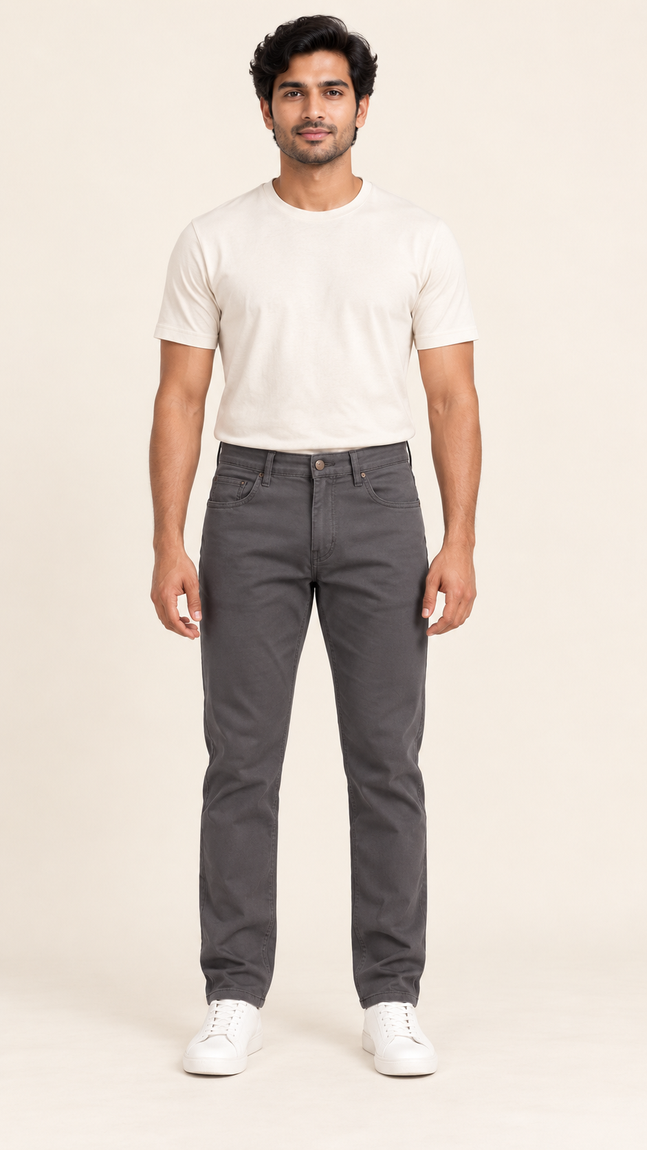 Front Pocket Casual Trousers - Charcoal Grey on an adult male model, front view.