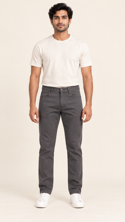 Front Pocket Casual Trousers - Charcoal Grey on an adult male model, front view.