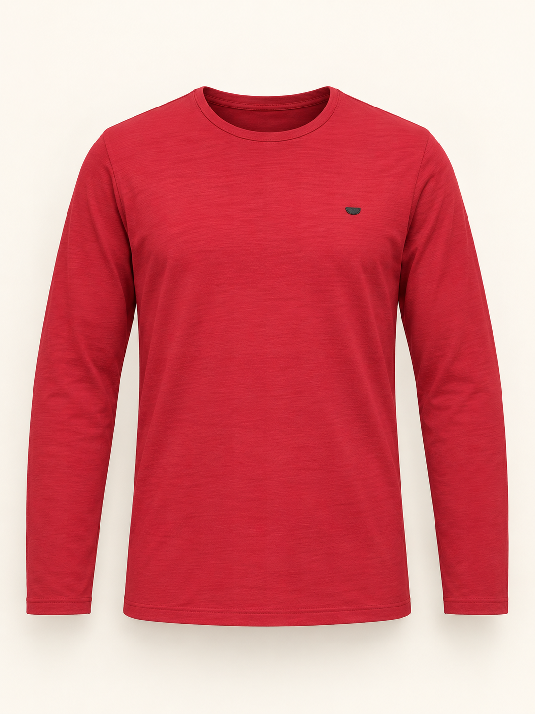 Small Badge Long Sleeve T-Shirt - Red, full front product view.