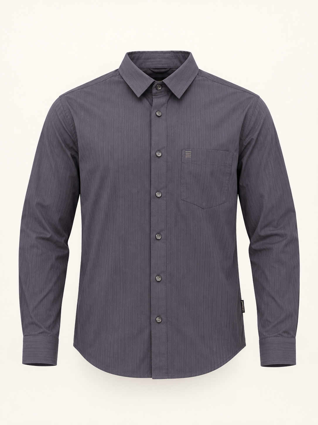 Tonal Vertical Stripe Full Sleeve Pocket Shirt - Slate Grey, full front product view.