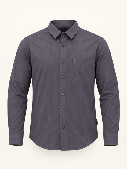 Tonal Vertical Stripe Full Sleeve Pocket Shirt - Slate Grey, full front product view.
