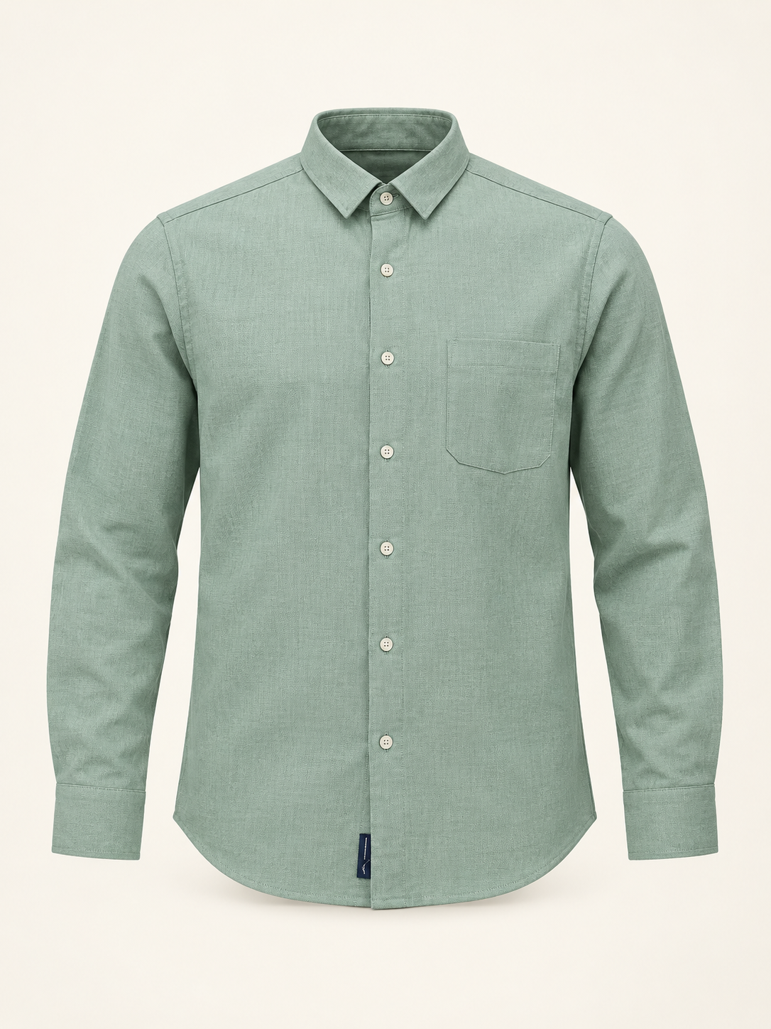 Textured Full Sleeve Pocket Shirt - Sage Green, full front product view.