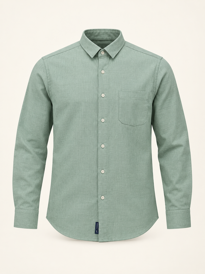 Textured Full Sleeve Pocket Shirt - Sage Green, full front product view.