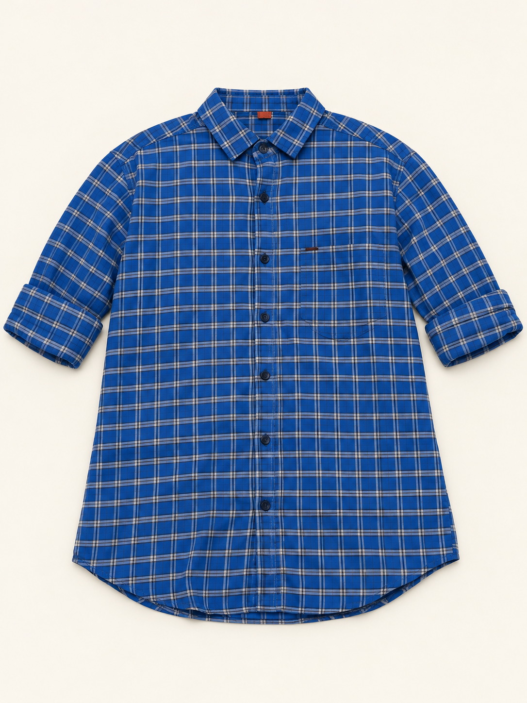Check Pocket Shirt - Royal Blue, full front product view.