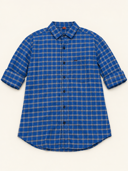Check Pocket Shirt - Royal Blue, full front product view.
