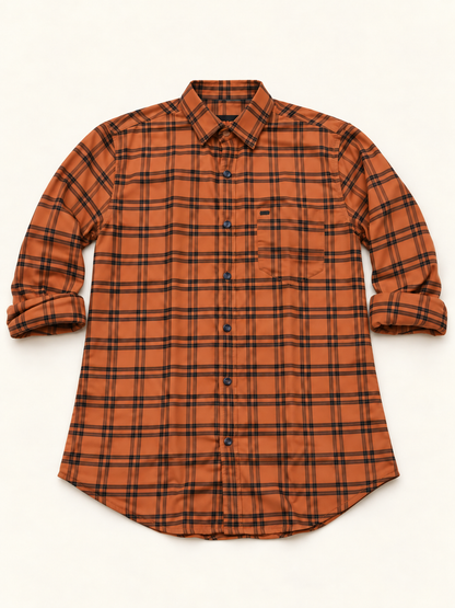 Check Pocket Shirt - Orange Black, full front product view.